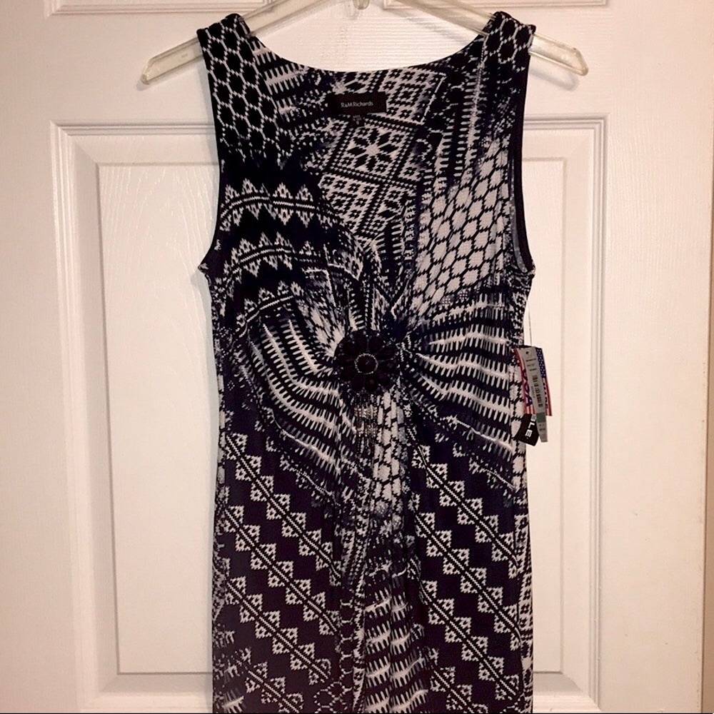 R & M Richards Blue/White V-Neck Maxi Dress- New
